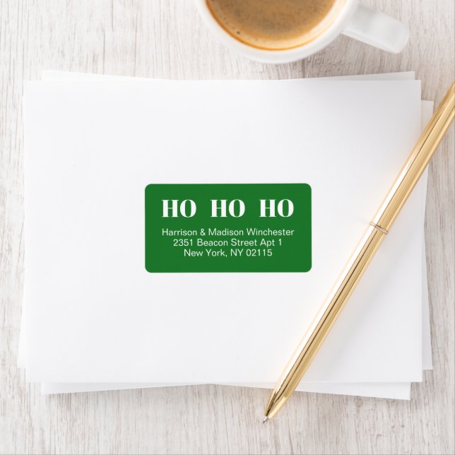 Ho Ho Ho green modern Christmas Return Address Label (Insitu)
