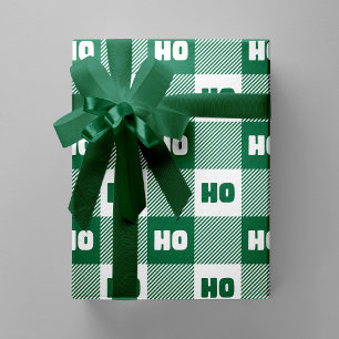 Ho Ho Ho Green White Chic Christmas Buffalo Plaid Wrapping Paper