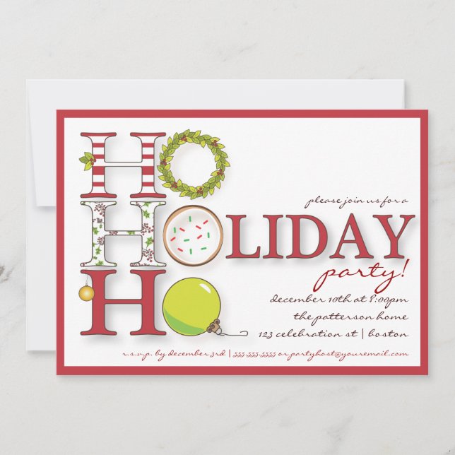 HO HO HO Happy Holiday Christmas Party Invitation (Front)