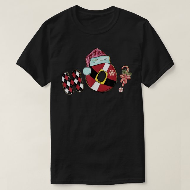 Ho Ho Ho Hat Santa Claus Snow Candy Cane Christmas T-Shirt (Design Front)