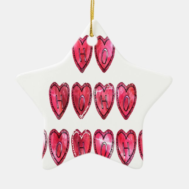 Ho Ho Ho Hearts Collection. Ceramic Tree Decoration (Front)