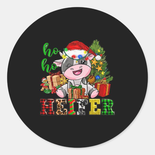 Ho Ho Ho Heifer Christmas Cow Santa Hat Farm Life  Classic Round Sticker (Front)