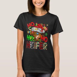 Ho Ho Ho Heifer Cow With Santa Hat Western Leopard T-Shirt