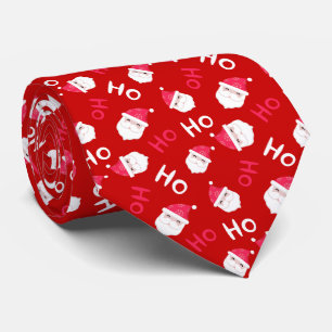 Ho Ho Ho Ho Cute Santa Head Christmas Pattern Tie