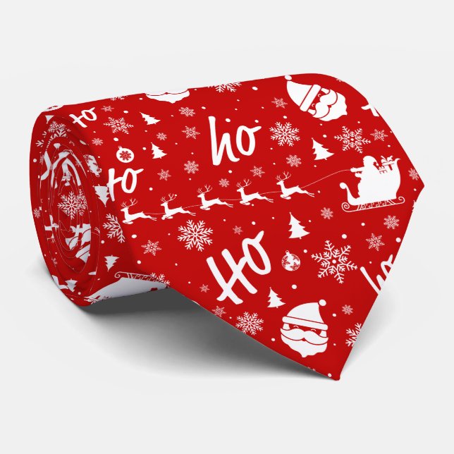 Ho Ho Ho Ho Red & White Christmas Pattern Tie (Rolled)