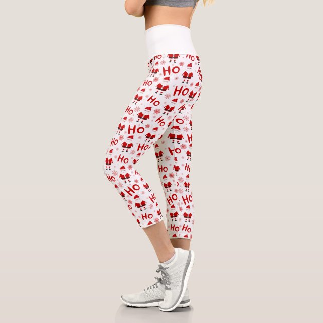 Ho Ho Ho Ho Santa Claus Christmas Pattern Capri Leggings (Left)