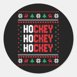 Ho Ho Ho Hockey Ugly Christmas Sweater Holiday Hoc Classic Round Sticker