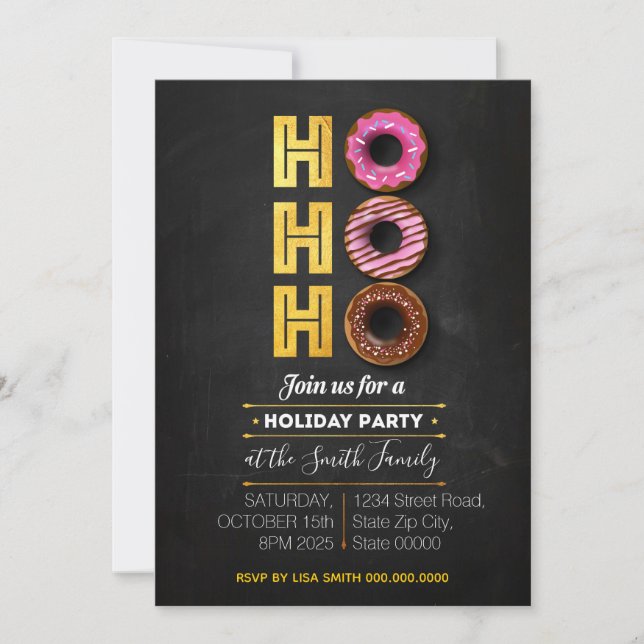 HO! HO! HO! Holiday Doughnuts Party Invitation (Front)