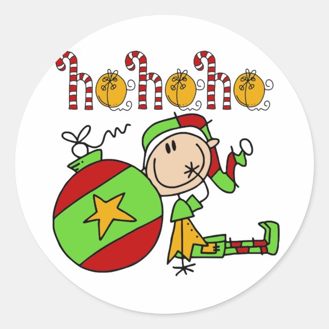 Ho Ho Ho Holiday Elf Classic Round Sticker (Front)