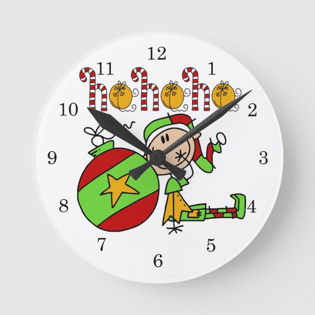 Ho Ho Ho Holiday Elf Round Clock (Front)