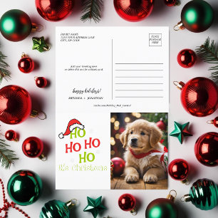 Ho Ho Ho Its Christmas with red hat Photo Holiday Postcard