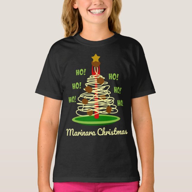 Ho! Ho! Ho! Marinara Christmas Pasta Tree T-Shirt (Front)