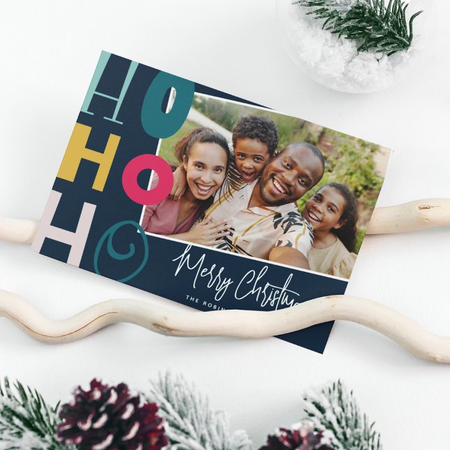 'Ho Ho Ho' Merry Christmas Family Photo Holiday Card (Creator Uploaded)