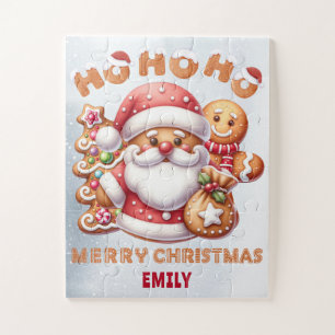 HO HO HO MERRY CHRISTMAS KID'S NAME JIGSAW PUZZLE