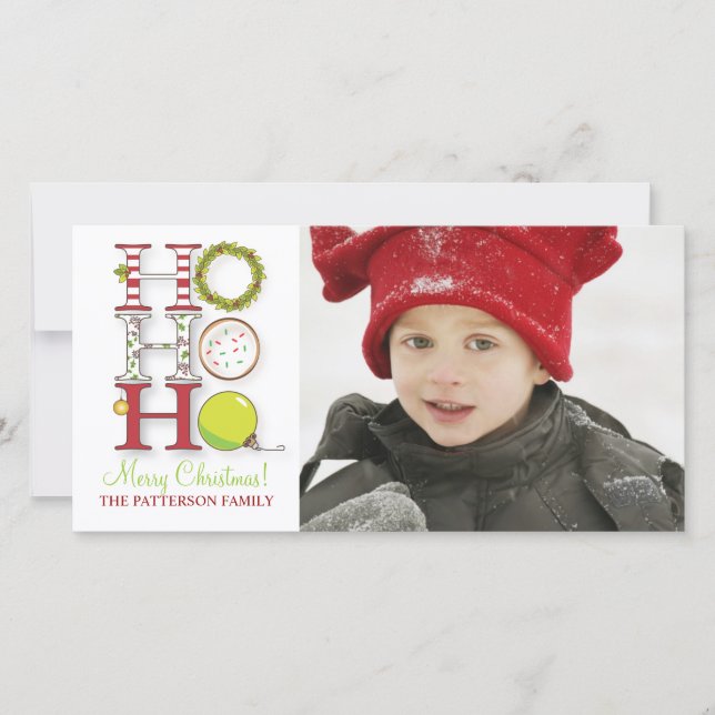 HO HO HO Merry Christmas Photo Greeting Holiday Card (Front)
