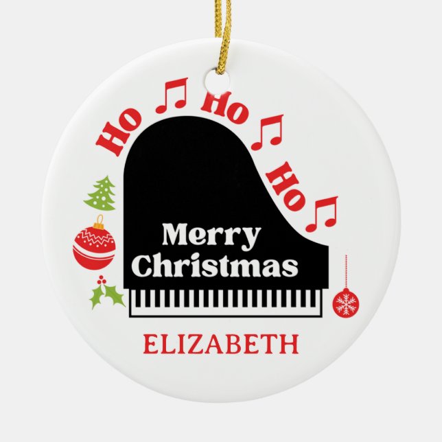 Ho Ho Ho Merry Christmas Piano Keyboard  Ceramic Tree Decoration (Front)