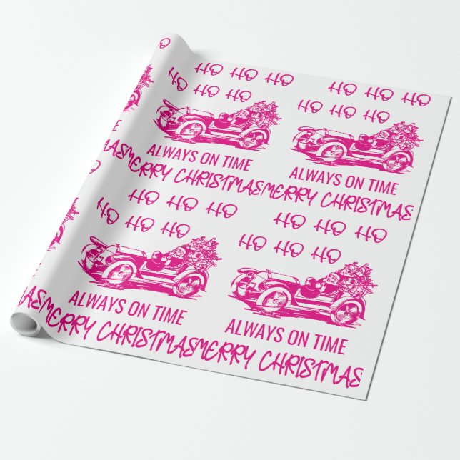 HO HO HO MERRY CHRISTMAS PINK  WRAPPING PAPER (Unrolled)