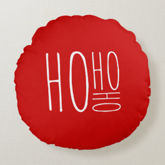 HO HO HO Merry Christmas Red Chic Farmouse Style Round Cushion