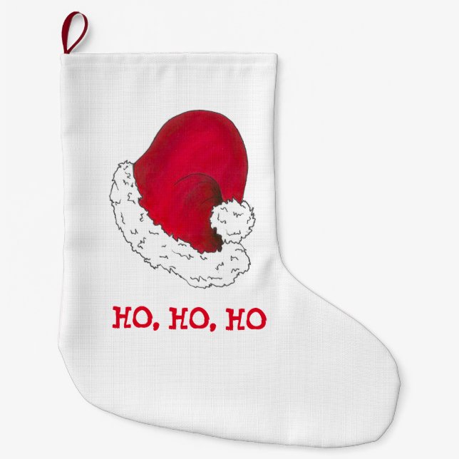 Ho Ho Ho Merry Christmas Red Santa Claus Holiday Large Christmas Stocking (Front)