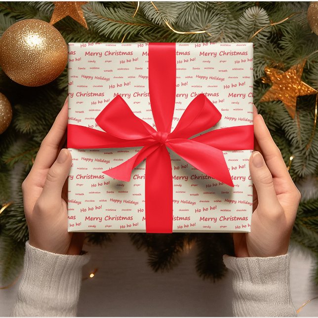 HO HO HO Merry Christmas Red & White Typography Wrapping Paper (Creator Uploaded)