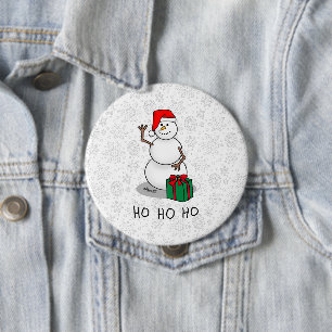 Ho Ho Ho Merry Christmas Santa Cute Snowman 10 Cm Round Badge