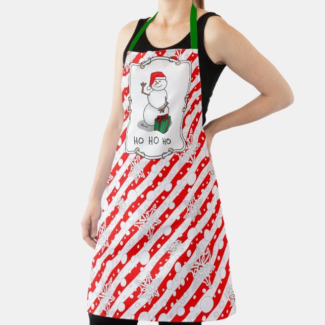 Ho Ho Ho Merry Christmas Santa Cute Snowman Apron (Insitu)