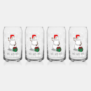 Ho Ho Ho Merry Christmas Santa Cute Snowman Can Glass