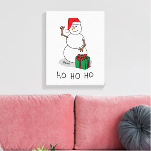 Ho Ho Ho Merry Christmas Santa Cute Snowman Canvas Print