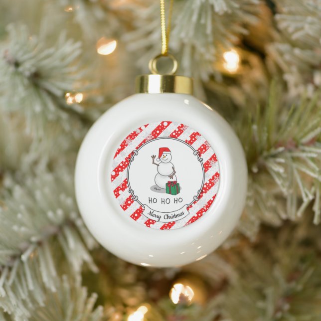 Ho Ho Ho Merry Christmas Santa Cute Snowman Ceramic Ball Christmas Ornament (Tree)