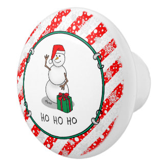 Ho Ho Ho Merry Christmas Santa Cute Snowman Ceramic Knob