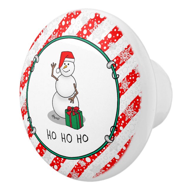 Ho Ho Ho Merry Christmas Santa Cute Snowman Ceramic Knob (Right)