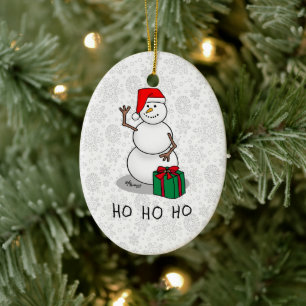 Ho Ho Ho Merry Christmas Santa Cute Snowman Ceramic Tree Decoration
