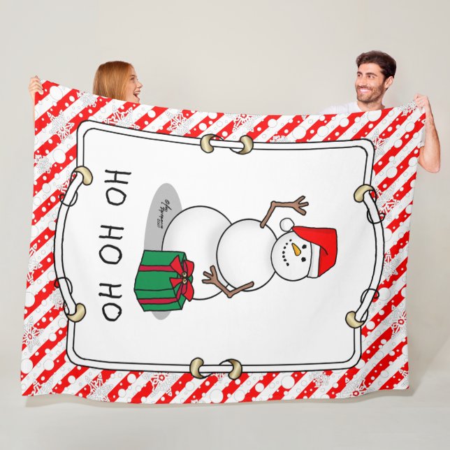 Ho Ho Ho Merry Christmas Santa Cute Snowman Fleece Blanket (In Situ)