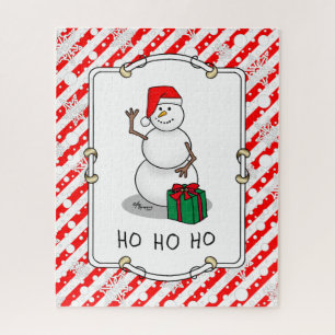 Ho Ho Ho Merry Christmas Santa Cute Snowman Jigsaw Puzzle