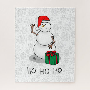 Ho Ho Ho Merry Christmas Santa Cute Snowman Jigsaw Puzzle