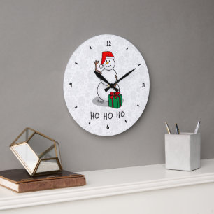 Ho Ho Ho Merry Christmas Santa Cute Snowman Large Clock