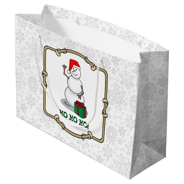 Ho Ho Ho Merry Christmas Santa Cute Snowman Large Gift Bag (Back Angled)