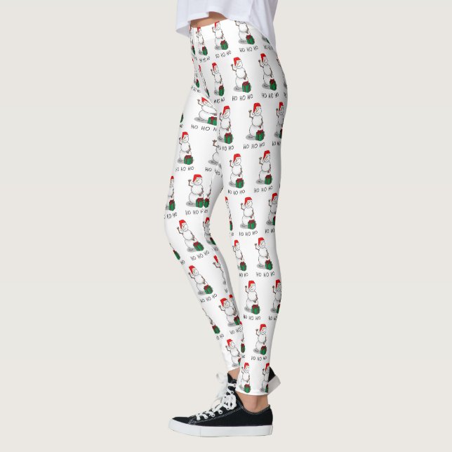 Ho Ho Ho Merry Christmas Santa Cute Snowman Leggings (Left)