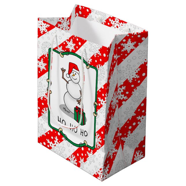 Ho Ho Ho Merry Christmas Santa Cute Snowman Medium Gift Bag (Front Angled)