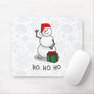Ho Ho Ho Merry Christmas Santa Cute Snowman Mouse Mat