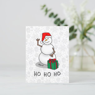 Ho Ho Ho Merry Christmas Santa Cute Snowman Postcard