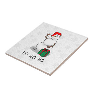 Ho Ho Ho Merry Christmas Santa Cute Snowman Tile