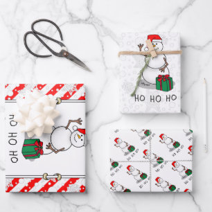 Ho Ho Ho Merry Christmas Santa Cute Snowman Wrapping Paper Sheet