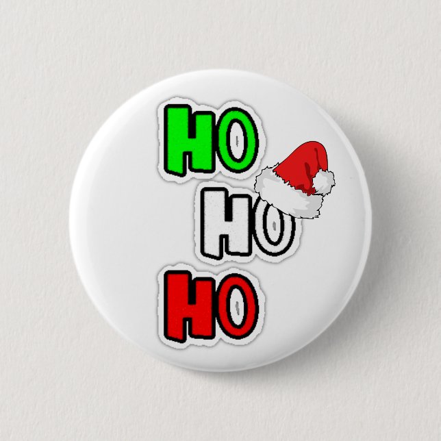 HO HO HO Merry Christmas Santa Hat Button (Front)