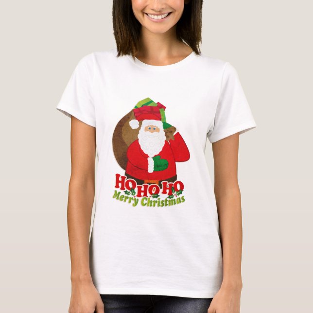 Ho Ho Ho Merry Christmas santa ladies t-shirt (Front)
