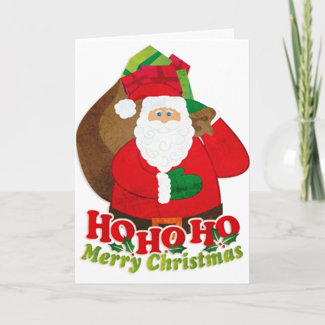 Ho Ho Ho Merry Christmas santa sack white card (Front)