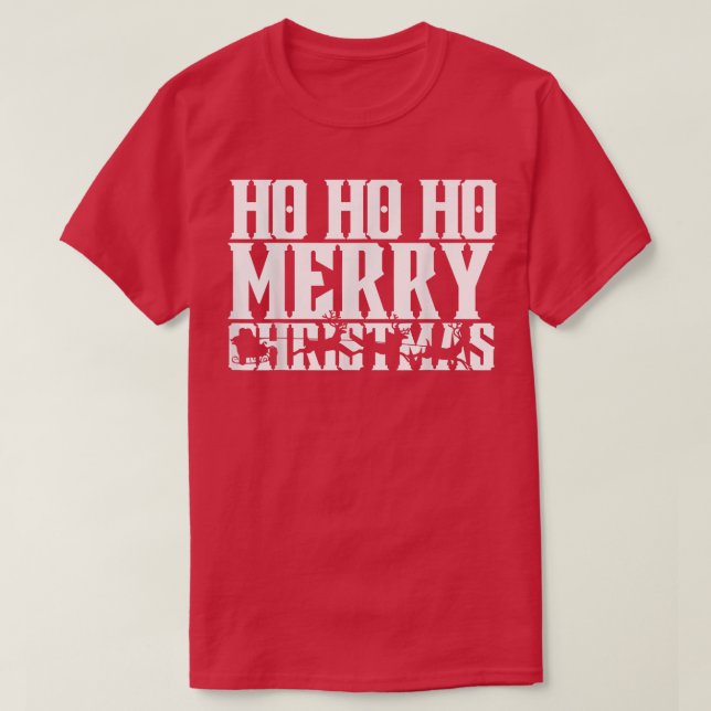 Ho Ho Ho Merry Christmas Santas Sleigh And Flying  T-Shirt (Design Front)