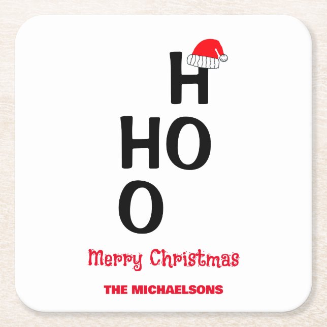 Ho Ho Ho: Merry Christmas Square Paper Coaster (Front)