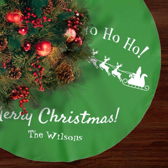 Ho Ho Ho Merry Christmas with Santa, Green Brushed Polyester Tree Skirt (Creator Uploaded)