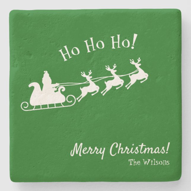 Ho Ho Ho Merry Christmas with Santa, Green Coaster (Front)